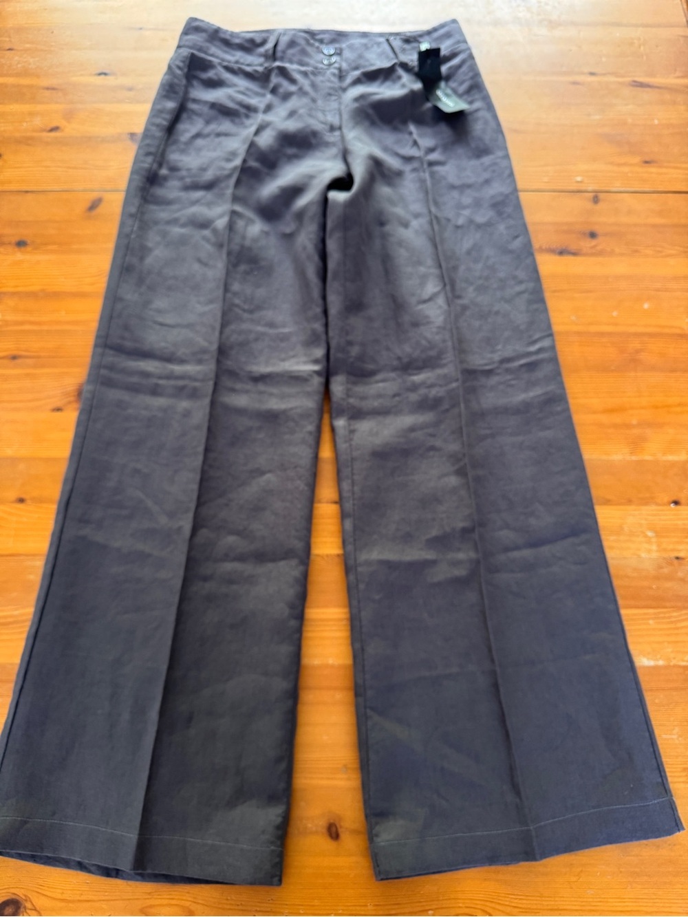 Cambio Wide-Leg Linen Trousers in Dark Grey NWT